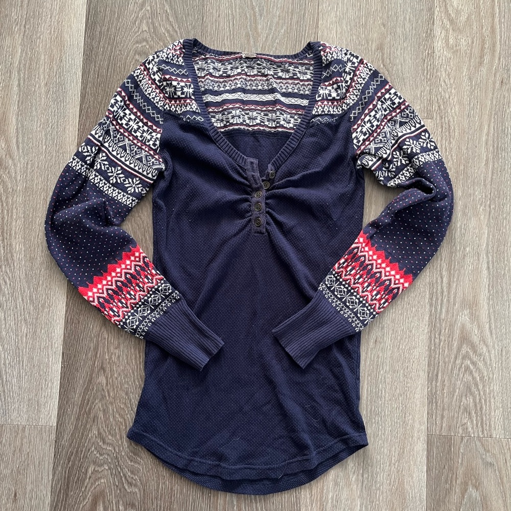 We the Free / Free People cabin fever Henley thermal with sweater sleeves Small